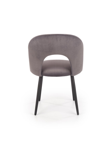 K384 Krzesło Popielate VELVET / Czarne Nogi - Nietuzinkowy Kształt Oparcia