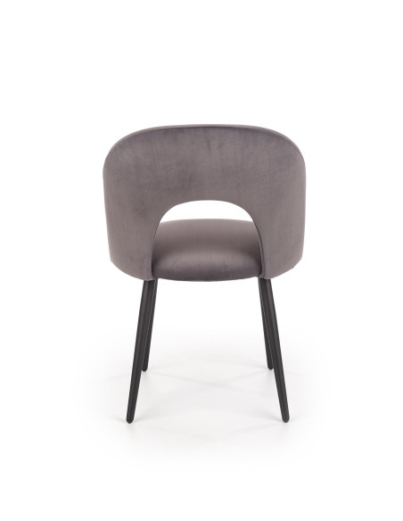 K384 Krzesło Popielate VELVET / Czarne Nogi - Nietuzinkowy Kształt Oparcia
