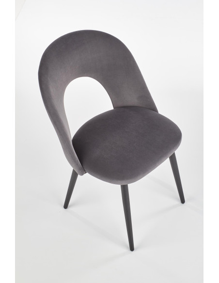 K384 Krzesło Popielate VELVET / Czarne Nogi - Nietuzinkowy Kształt Oparcia