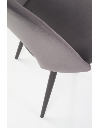 K384 Krzesło Popielate VELVET / Czarne Nogi - Nietuzinkowy Kształt Oparcia
