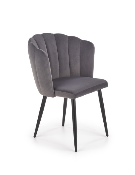 K386 Krzesło Popielate VELVET / Czarne Nogi - Muszelkowy Design Oparcia