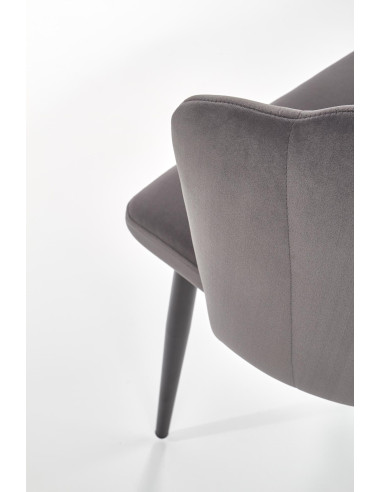 K386 Krzesło Popielate VELVET / Czarne Nogi - Muszelkowy Design Oparcia