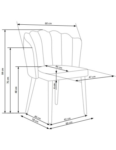 K386 Krzesło Popielate VELVET / Czarne Nogi - Muszelkowy Design Oparcia