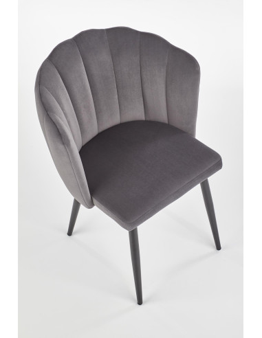 K386 Krzesło Popielate VELVET / Czarne Nogi - Muszelkowy Design Oparcia