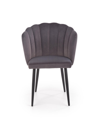K386 Krzesło Popielate VELVET / Czarne Nogi - Muszelkowy Design Oparcia