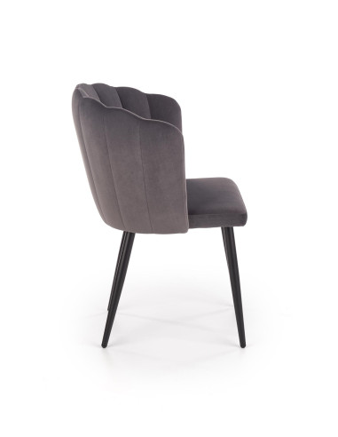 K386 Krzesło Popielate VELVET / Czarne Nogi - Muszelkowy Design Oparcia