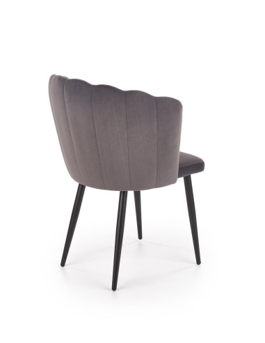 K386 Krzesło Popielate VELVET / Czarne Nogi - Muszelkowy Design Oparcia