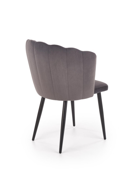K386 Krzesło Popielate VELVET / Czarne Nogi - Muszelkowy Design Oparcia