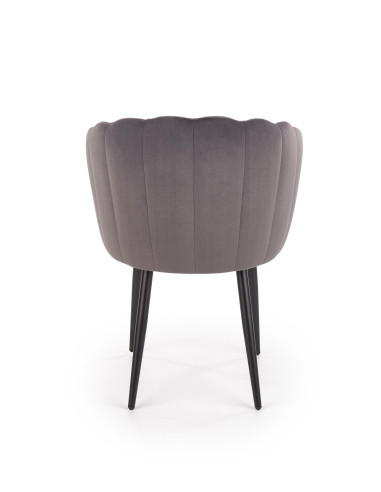 K386 Krzesło Popielate VELVET / Czarne Nogi - Muszelkowy Design Oparcia