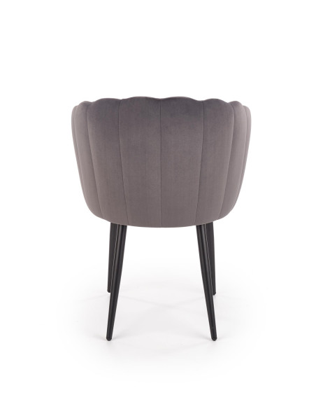K386 Krzesło Popielate VELVET / Czarne Nogi - Muszelkowy Design Oparcia