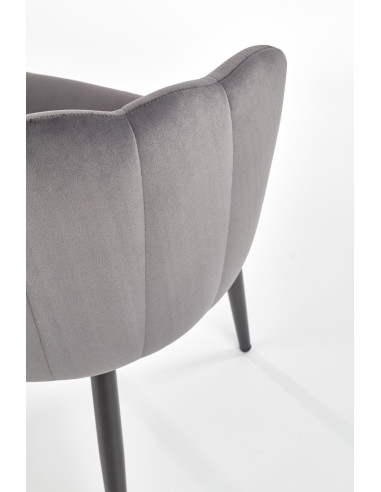 K386 Krzesło Popielate VELVET / Czarne Nogi - Muszelkowy Design Oparcia