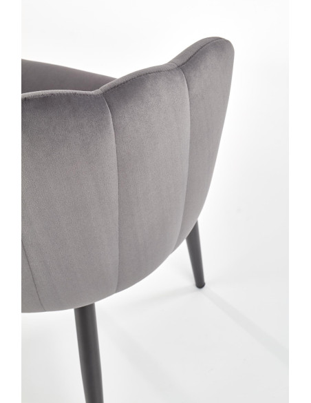 K386 Krzesło Popielate VELVET / Czarne Nogi - Muszelkowy Design Oparcia