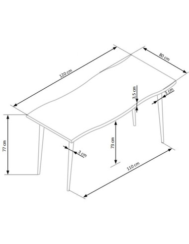 LARSON Stół 120/80/77 cm Dąb/Nogi Czarne - Blat MDF w Stylu Natural Edge
