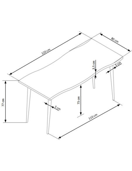 LARSON Stół 120/80/77 cm Dąb/Nogi Czarne - Blat MDF w Stylu Natural Edge