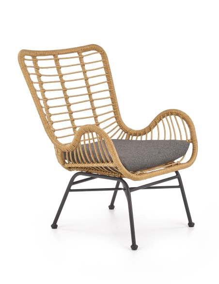 IKARO Fotel Rattanowy z Poduszką Naturalny/Popiel - Relaks w Rytmie Natury