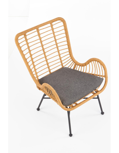 IKARO Fotel Rattanowy z Poduszką Naturalny/Popiel - Relaks w Rytmie Natury