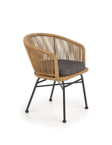 K400 Krzesło Kubełkowe Rattanowe z Popielatą Poduszką - Relaks na Zewnątrz