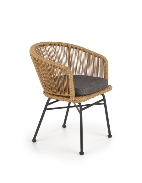 K400 Krzesło Kubełkowe Rattanowe z Popielatą Poduszką - Relaks na Zewnątrz