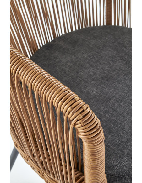 K400 Krzesło Kubełkowe Rattanowe z Popielatą Poduszką - Relaks na Zewnątrz