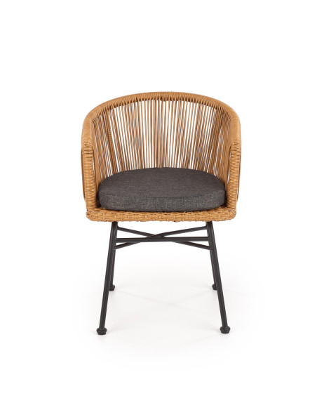 K400 Krzesło Kubełkowe Rattanowe z Popielatą Poduszką - Relaks na Zewnątrz