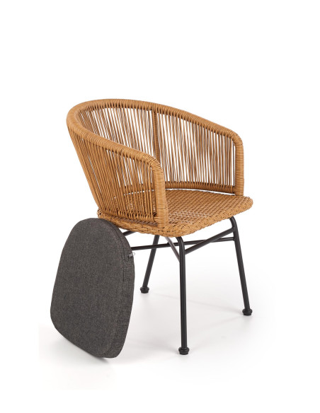 K400 Krzesło Kubełkowe Rattanowe z Popielatą Poduszką - Relaks na Zewnątrz