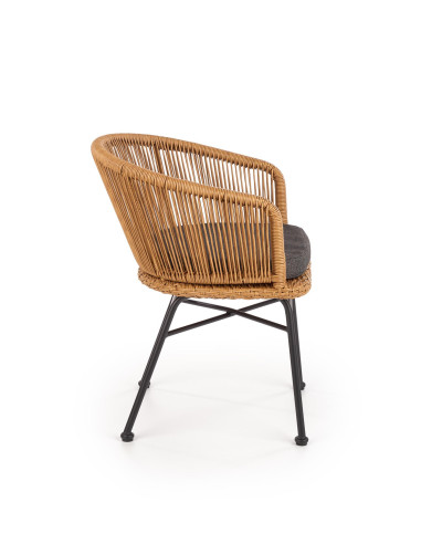 K400 Krzesło Kubełkowe Rattanowe z Popielatą Poduszką - Relaks na Zewnątrz