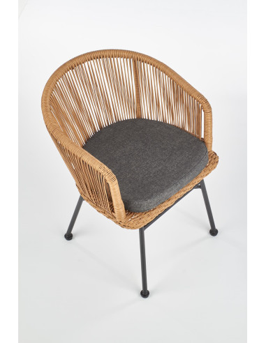 K400 Krzesło Kubełkowe Rattanowe z Popielatą Poduszką - Relaks na Zewnątrz