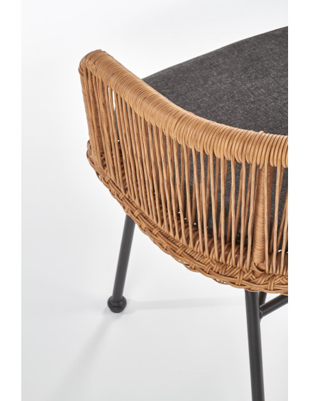 K400 Krzesło Kubełkowe Rattanowe z Popielatą Poduszką - Relaks na Zewnątrz