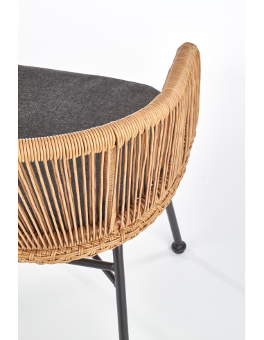 K400 Krzesło Kubełkowe Rattanowe z Popielatą Poduszką - Relaks na Zewnątrz