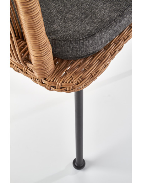 K400 Krzesło Kubełkowe Rattanowe z Popielatą Poduszką - Relaks na Zewnątrz