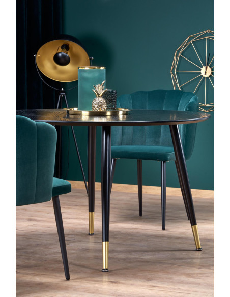 EMBOS Stół Okrągły Fi120cm Czarny - Enigmatyczny z Pozłacanymi Nóżkami