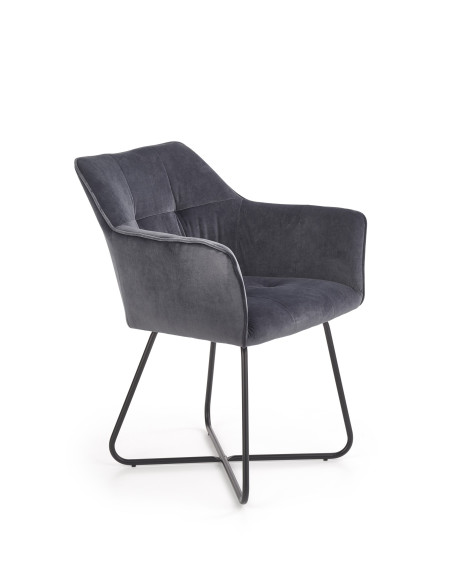 K377 Krzesło Popielate VELVET /Stal Czarna - Pikowane Wygodne Oparcie