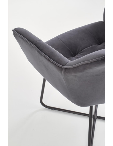 K377 Krzesło Popielate VELVET /Stal Czarna - Pikowane Wygodne Oparcie