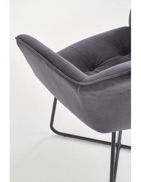 K377 Krzesło Popielate VELVET /Stal Czarna - Pikowane Wygodne Oparcie