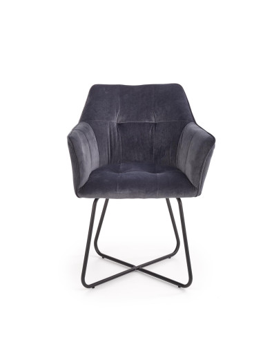 K377 Krzesło Popielate VELVET /Stal Czarna - Pikowane Wygodne Oparcie