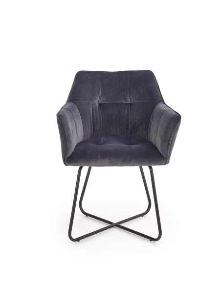 K377 Krzesło Popielate VELVET /Stal Czarna - Pikowane Wygodne Oparcie