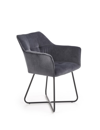 K377 Krzesło Popielate VELVET /Stal Czarna - Pikowane Wygodne Oparcie