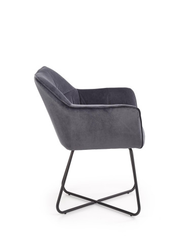 K377 Krzesło Popielate VELVET /Stal Czarna - Pikowane Wygodne Oparcie