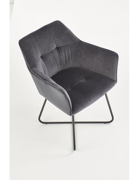 K377 Krzesło Popielate VELVET /Stal Czarna - Pikowane Wygodne Oparcie