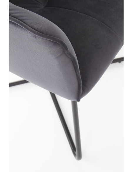 K377 Krzesło Popielate VELVET /Stal Czarna - Pikowane Wygodne Oparcie