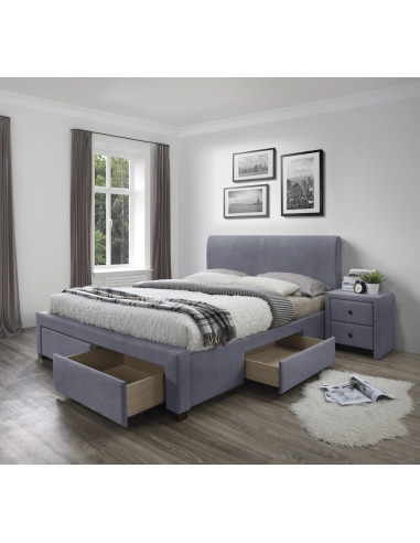 MODENA 3 Łóżko z 4 Szufladami 160x200 cm Popiel Velvet - Delikatny Styl