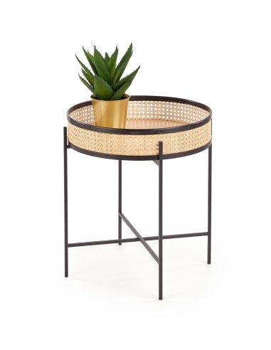 LANIPA Ława Rattanowa Fi55cm Czarny/Naturalny - Boho Elegancja