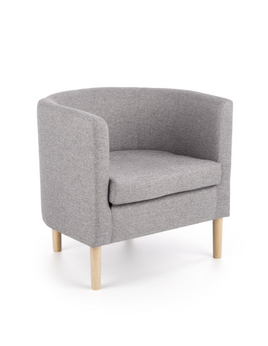 CLUBBY Fotel Wypoczynkowy Kubełkowy Popielaty / Nóżki Drewno Naturalne