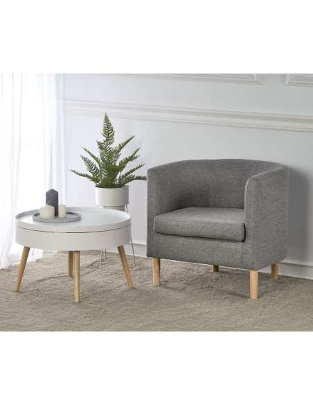 CLUBBY Fotel Wypoczynkowy Kubełkowy Popielaty / Nóżki Drewno Naturalne