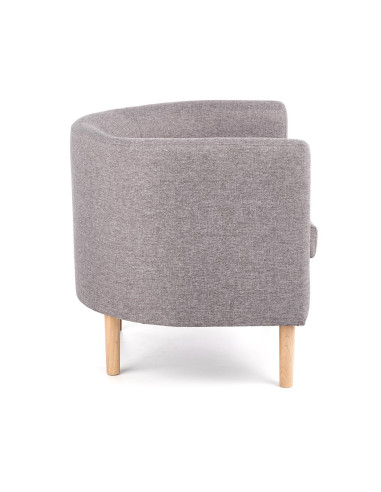 CLUBBY Fotel Wypoczynkowy Kubełkowy Popielaty / Nóżki Drewno Naturalne