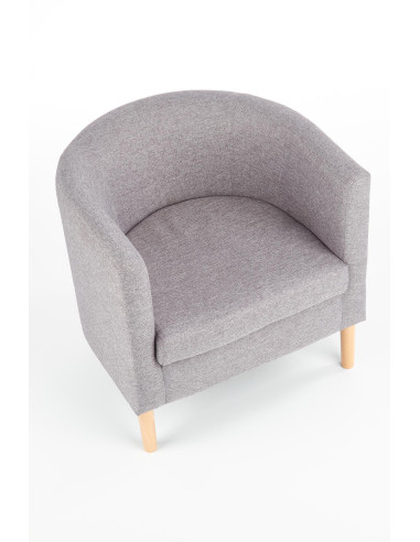 CLUBBY Fotel Wypoczynkowy Kubełkowy Popielaty / Nóżki Drewno Naturalne