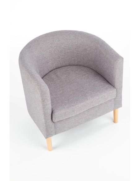 CLUBBY Fotel Wypoczynkowy Kubełkowy Popielaty / Nóżki Drewno Naturalne