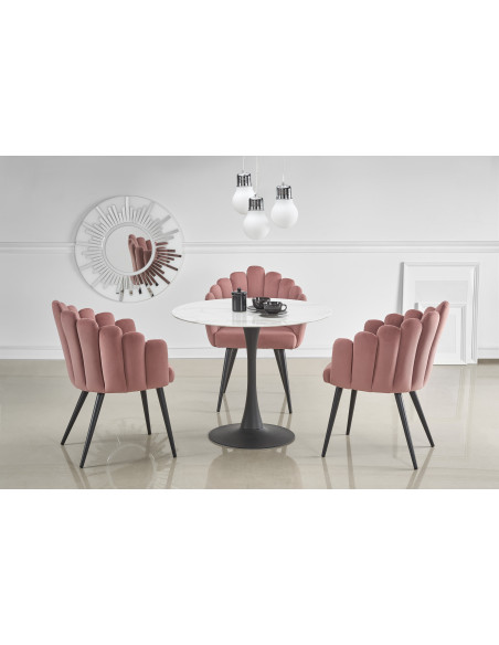 Stół szklany okrągły AMBROZY marmur / czarny