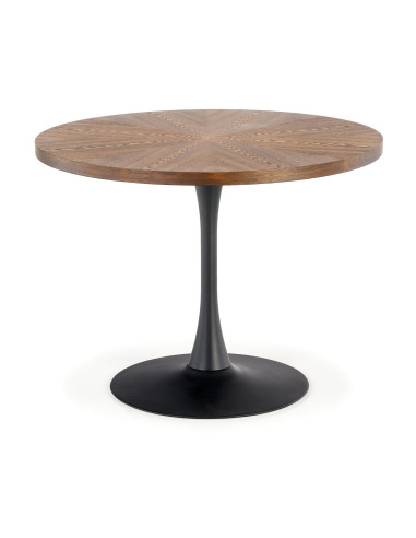 CARMELO Stół Okrągły Fi100cm Orzech - Ciepło Drewna i Zgrabna Czarna Podstawa