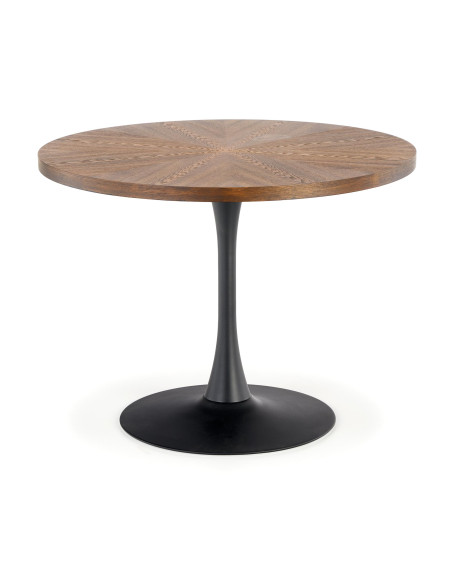 CARMELO Stół Okrągły Fi100cm Orzech - Ciepło Drewna i Zgrabna Czarna Podstawa